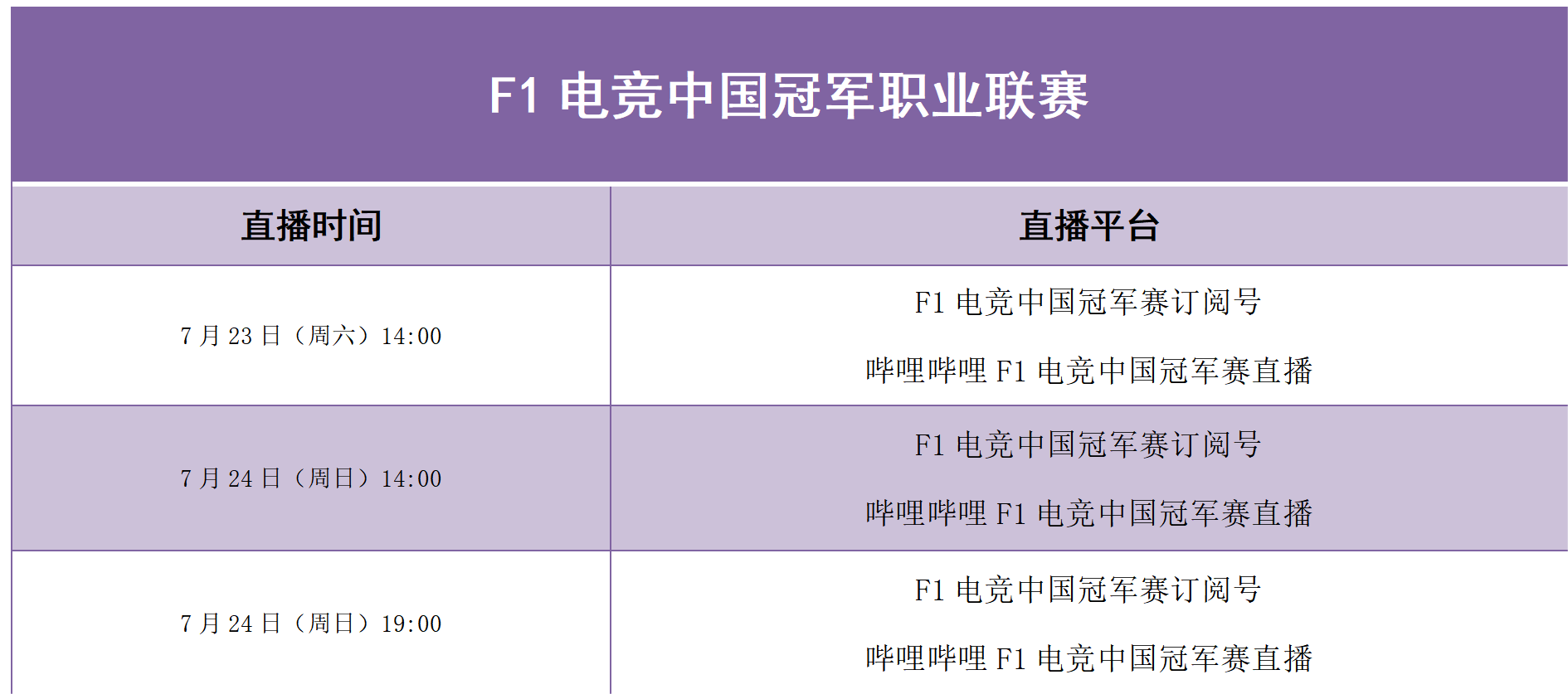 比赛直播日程表