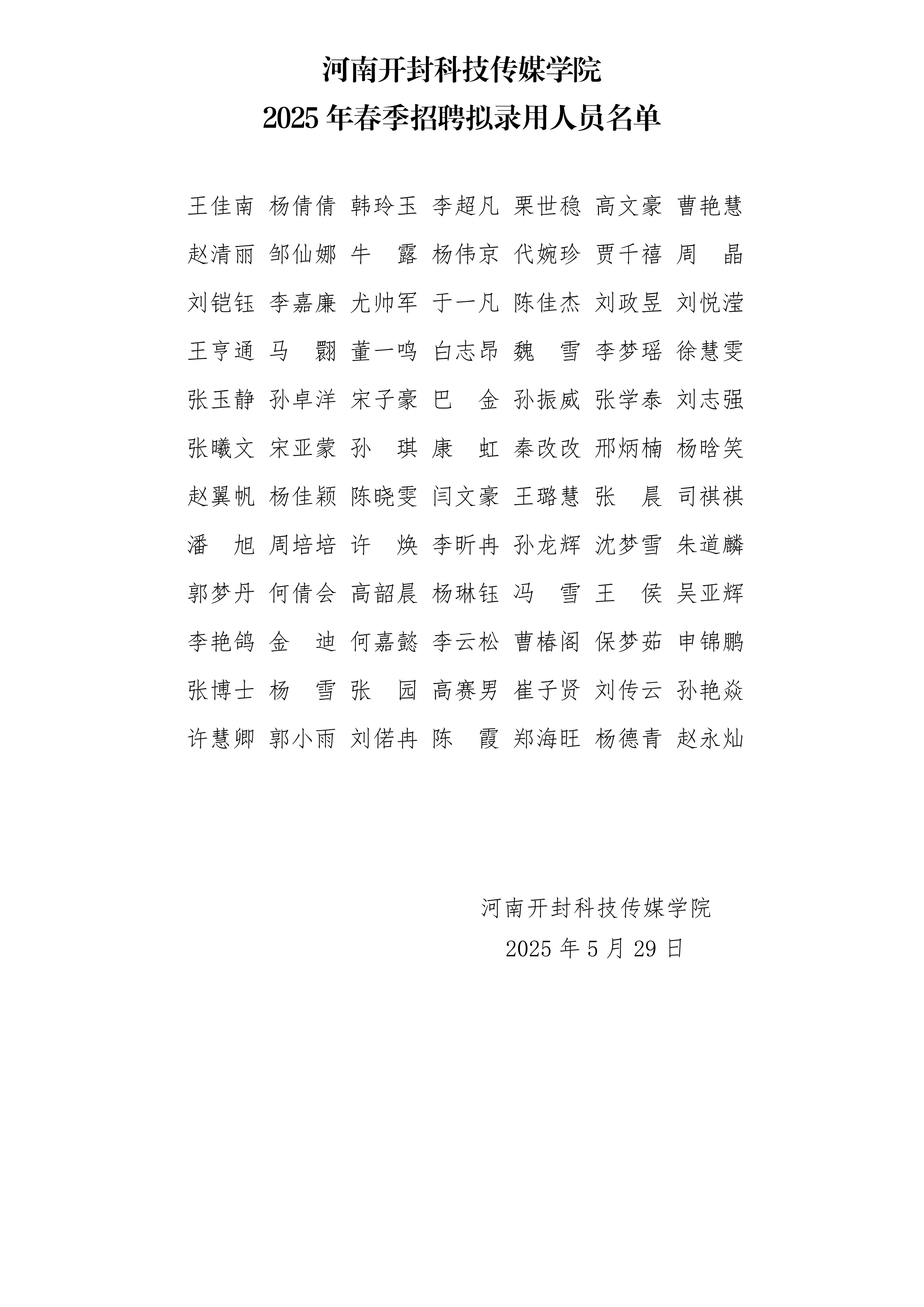河南开封科技传媒学院2025年春季招聘拟录用人员名单(1)_01