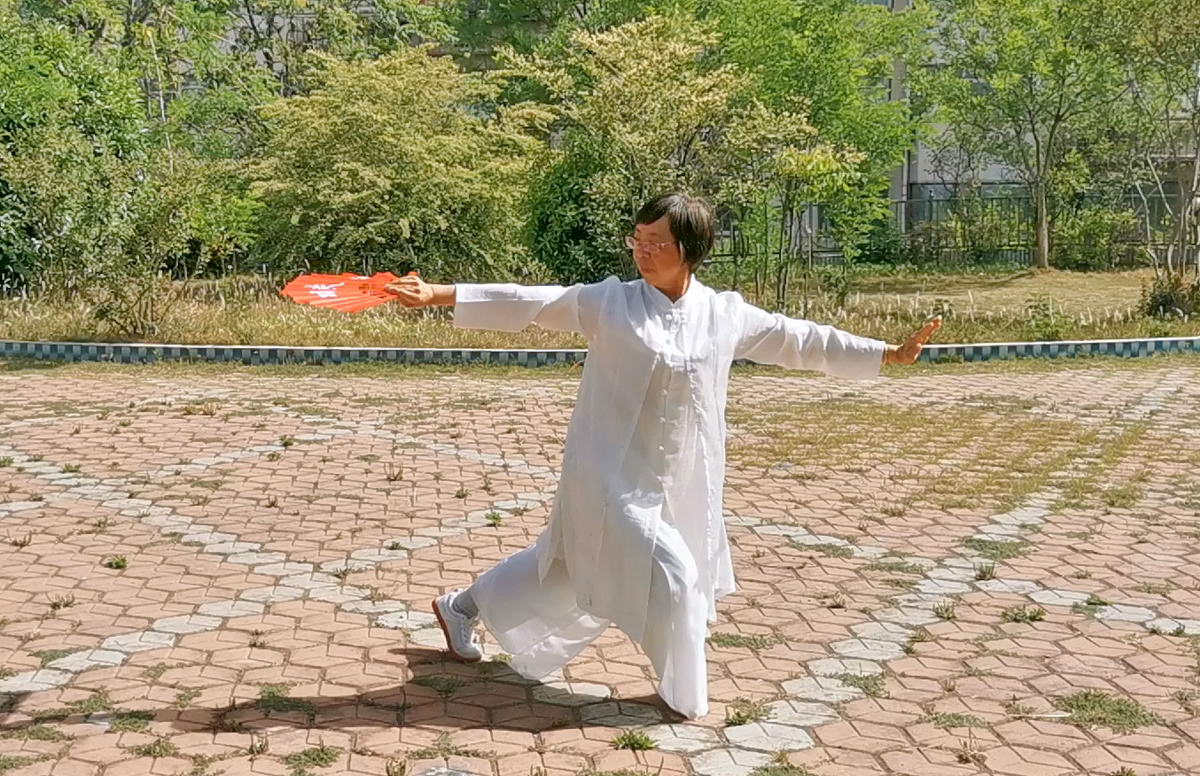 苏焕珍，62岁，学习太极拳10年经验，目前担任姚电社区红星太极辅导站教练员，在活动中及时指导和纠正练习中的错误，耐心帮助新学员学习太极拳基本知识，受到大家称赞。摄影：崔爱平