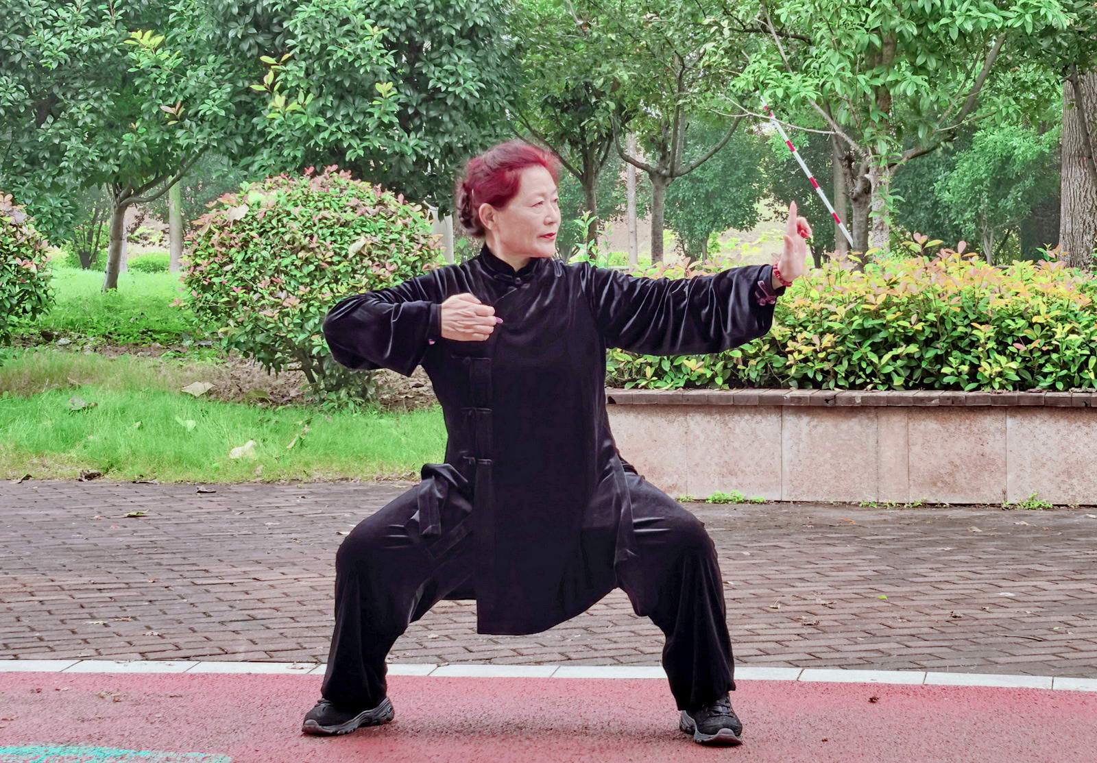 周亚平， 60岁，郏老县老体协健身气功委员会主任、一级健身气功裁判员。曾在河南省健身气功站点联赛中斩获两个集体项目一等奖，还多次带领队伍参加市级比赛均获得优胜奖。摄影：刘振京